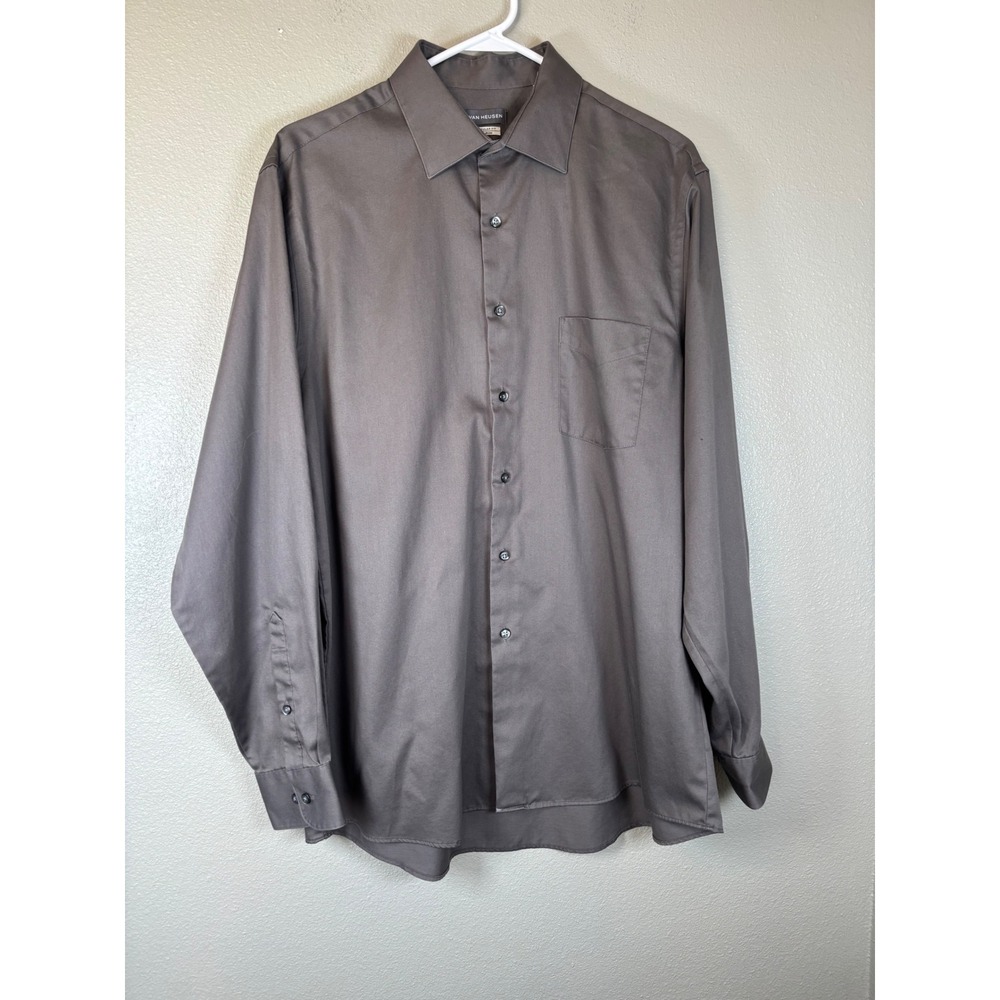 Van Heusen Mens Regular Fit No Iron Dress Shirt Gray 16.5 34/35 Long Sleeve